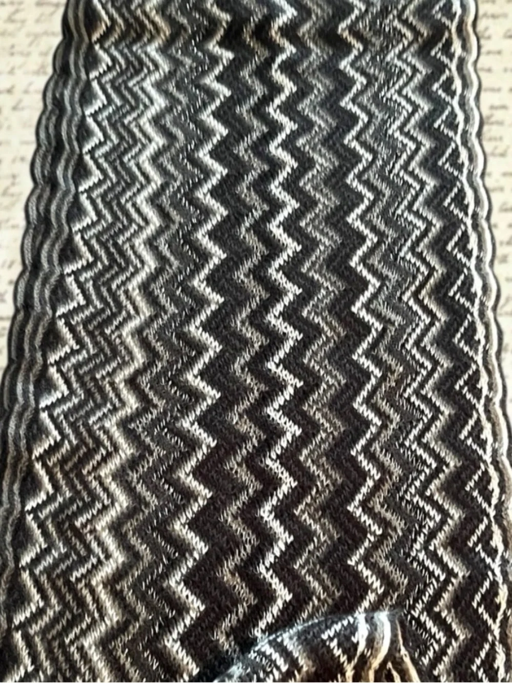 Black & White Zigzag Scarf Fringe Detail 72” Length